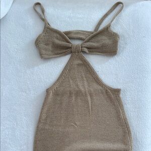 Tan Knit Cutout Dress